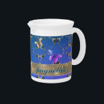 Blue Rose Butterflies w/Name  Beverage Pitcher<br><div class="desc">So,  it's your sweetheart's birthday and she loves roses,  hearts,  purple and unique graphics with a romantic hint,  too? Then perhaps my original artwork on a sumptuously cerulean blue ceramic pitcher is the perfect gift for her!</div>