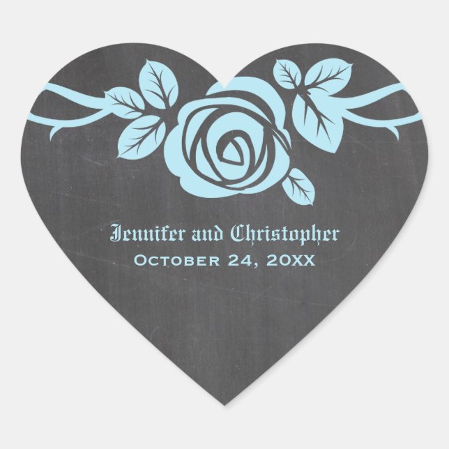 Blue Rose Chalkboard Wedding Stickers (Front)