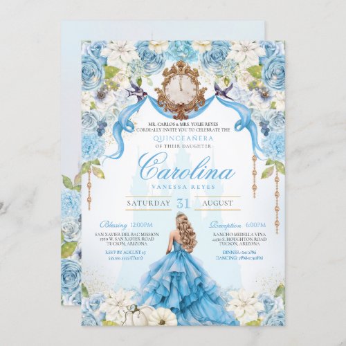 Blue Rose Cinderella Royal Princess Quinceanera Invitation