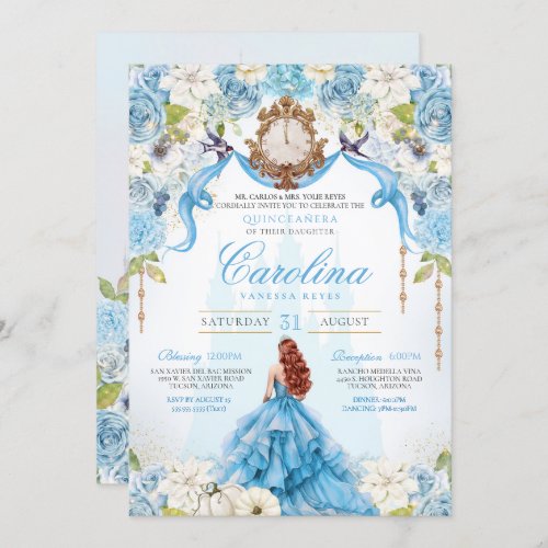 Blue Rose Cinderella Royal Princess Quinceanera Invitation