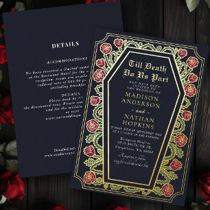Blue Rose Coffin Gothic Wedding All in one Foil Invitation