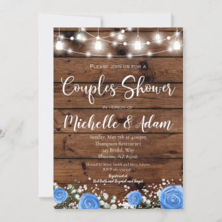 Blue Rose Couples Shower Rustic Country Invitation
