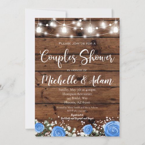 Blue Rose Couples Shower Rustic Country Invitation