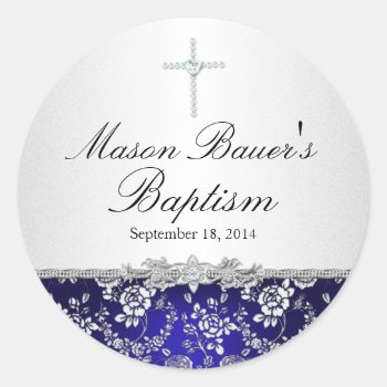 Blue Rose & Cross Baptism Sticker by ExclusiveZazzle at Zazzle