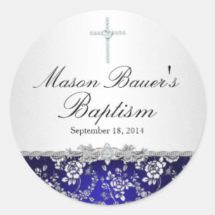 Blue Rose & Cross Baptism Sticker