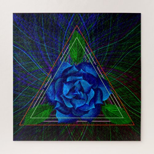 Blue Rose Dark Flower Triangle Shapes Floral Jigsaw Puzzle