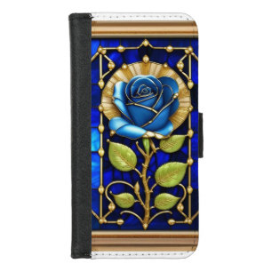 Blue Rose Design in Stained Glass iPhone 8/7 Wallet Case