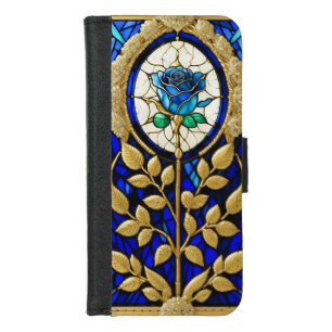 Blue Rose Design in Stained Glass iPhone 8/7 Wallet Case