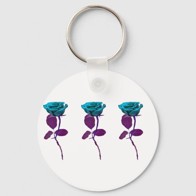 Blue Rose Design - Modern Art Keychain (Front)