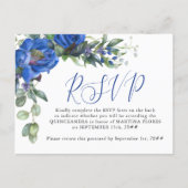 Blue Rose Elegant Quinceanera Pre-Addressed RSVP Postcard (Front)