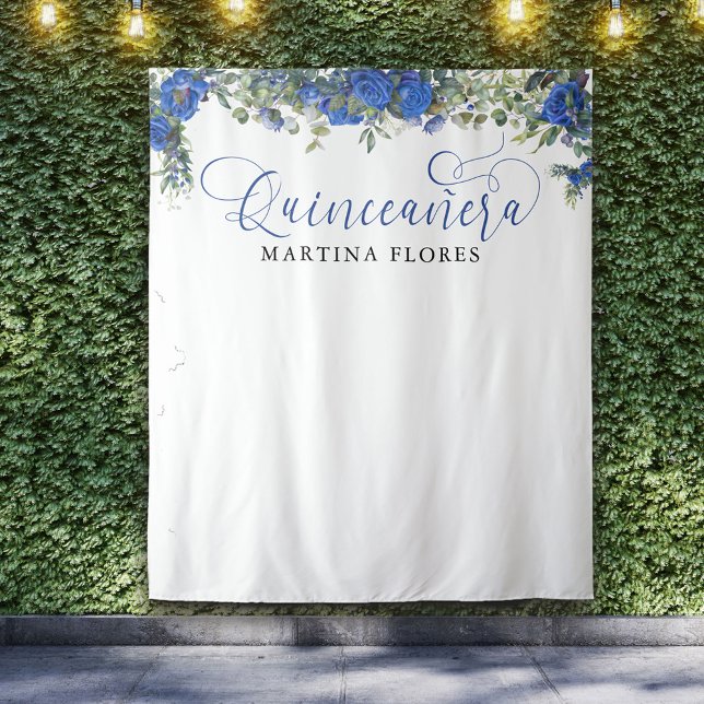 Blue Rose Eucalyptus Elegant Quinceanera Backdrop (Creator Uploaded)