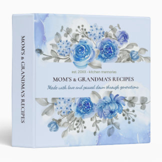 Blue Rose Family Recipe Book Personalized Cookbook 3 Ring Binder