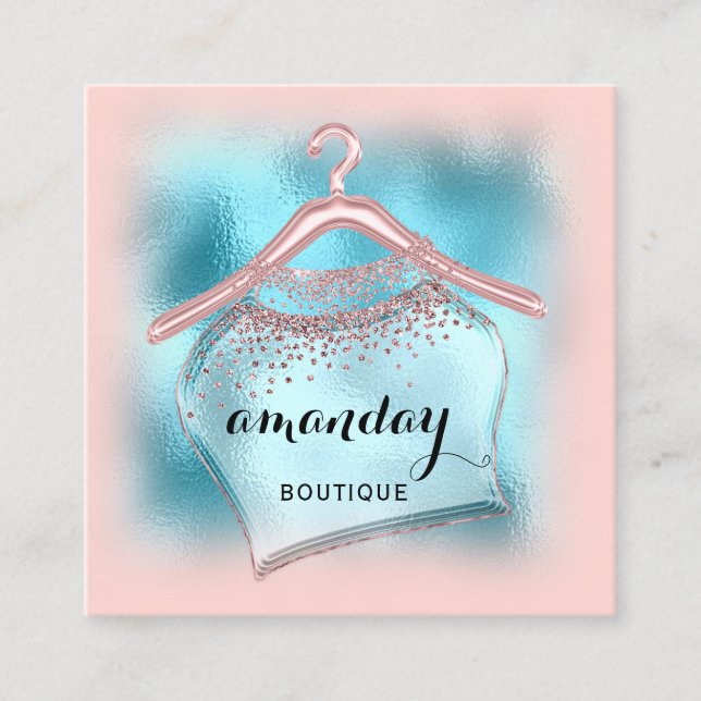Blue Rose Fashion Shop Boutique Cloth Hanger Square Business Card (Front)