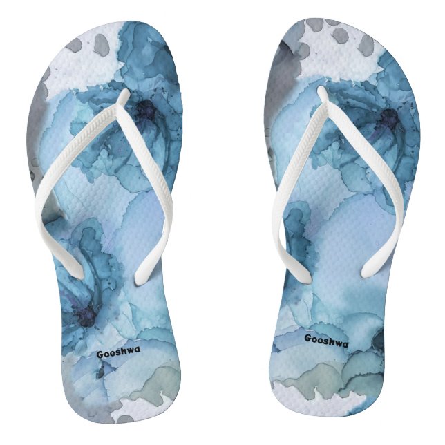 Blue Rose Flip Flops, Slim Straps Flops (Footbed)