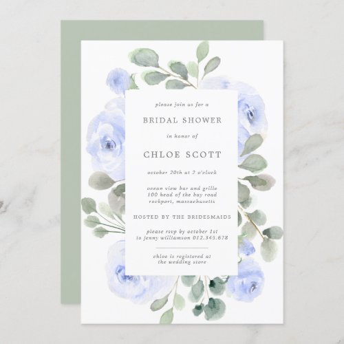 Blue Rose Floral Botanical Bridal Shower Invitation