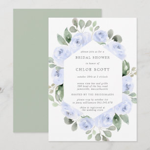 Blue Rose Floral Botanical Bridal Shower Invitation