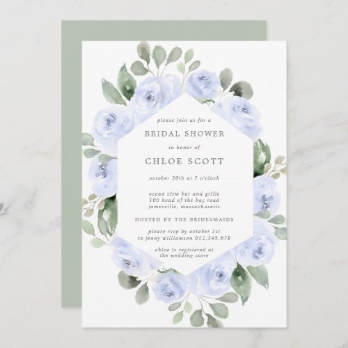 Blue Rose Floral Botanical Bridal Shower Invitation