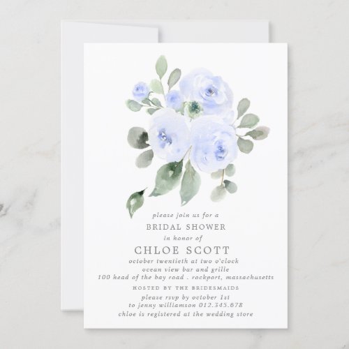 Blue Rose Floral Eucalyptus Bridal Shower Invitation