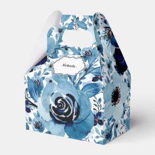 Blue rose floral flower pattern spring wedding favor boxes