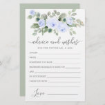 Blue Rose Floral Greenery Advice and Wishes Card<br><div class="desc">A beautiful dusty blue pastel rose floral border tops this Advice and Wishes card. If you need more matching products please message me.</div>