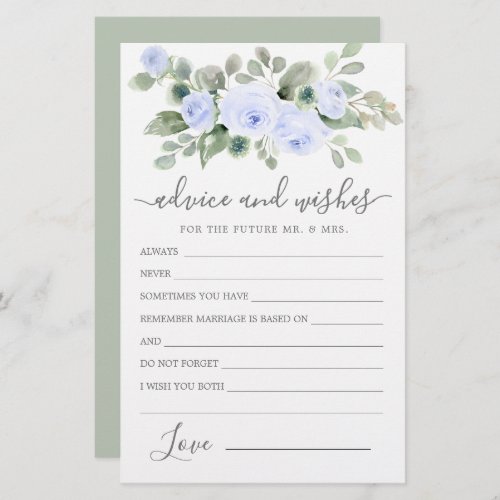 Blue Rose Floral Greenery Advice and Wishes Card