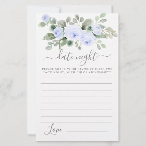 Blue Rose Floral Greenery Date Night Card