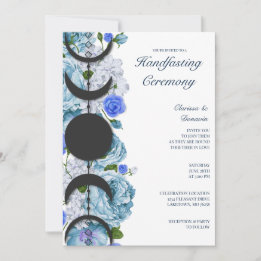Blue Rose Floral Moon Phase Wiccan Handfasting Invitation