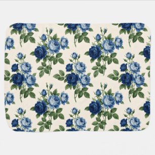 Blue Rose Floral Pattern Baby Blanket