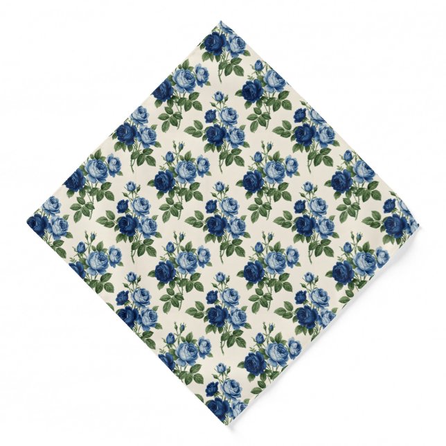 Blue Rose Floral Pattern Bandana (Front)