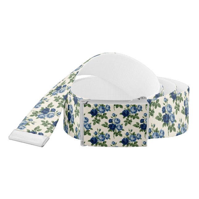 Blue Rose Floral Pattern Belt (Snake)