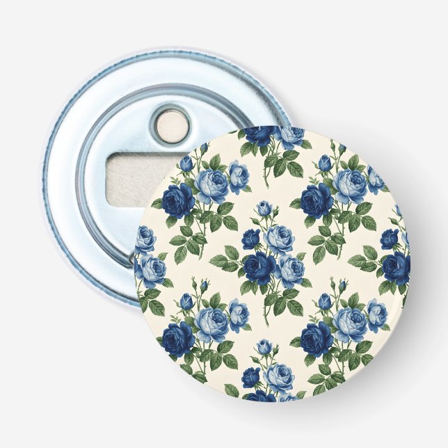 Blue Rose Floral Pattern Bottle Opener (Front)