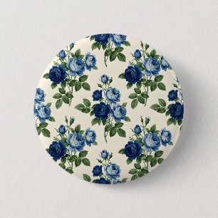 Blue Rose Floral Pattern Button