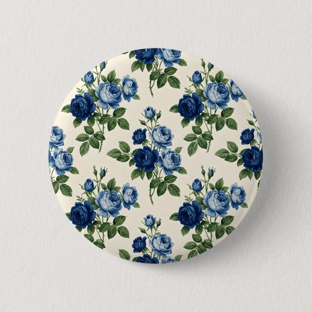 Blue Rose Floral Pattern Button (Front)