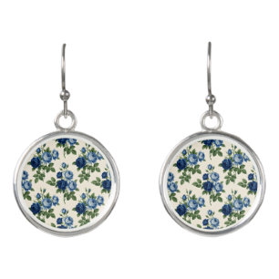 Blue Rose Floral Pattern Earrings