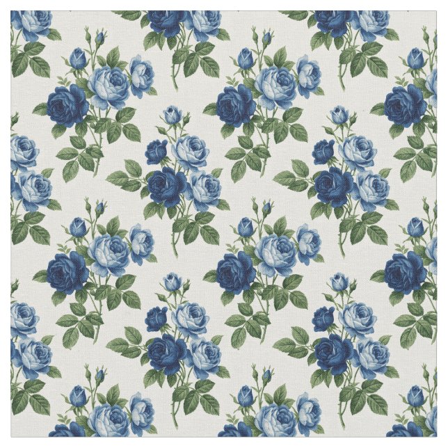 Blue Rose Floral Pattern Fabric (Close Up)