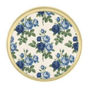 Blue Rose Floral Pattern Gold Finish Lapel Pin