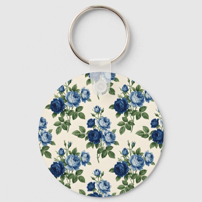 Blue Rose Floral Pattern Keychain (Front)