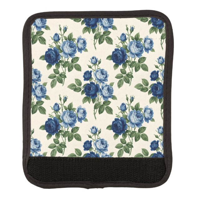 Blue Rose Floral Pattern Luggage Handle Wrap (Front)