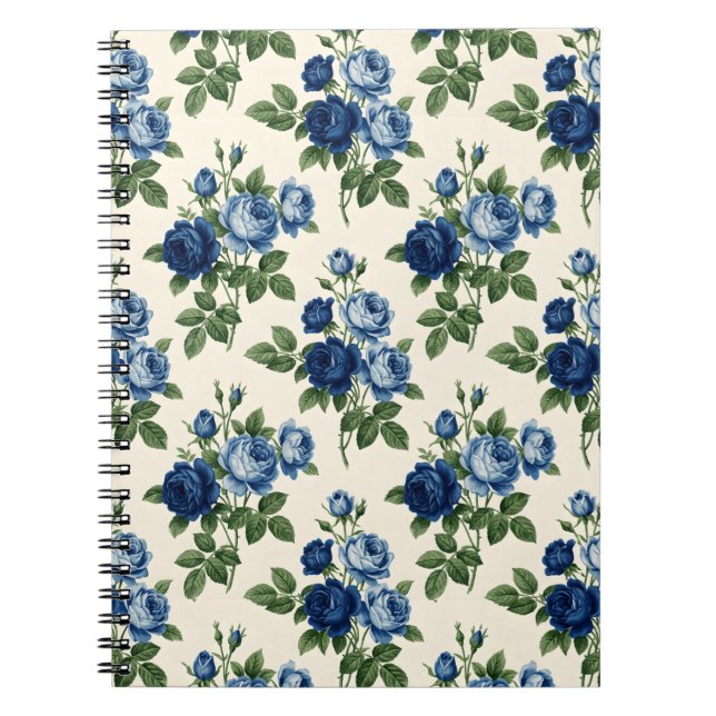Blue Rose Floral Pattern Notebook (Front)