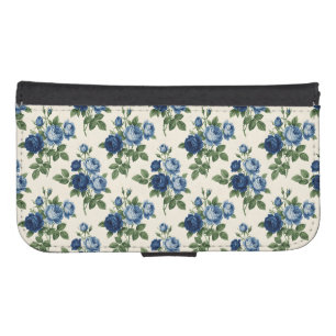 Blue Rose Floral Pattern Galaxy S4 Wallet Case
