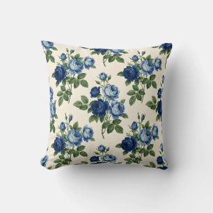Blue Rose Floral Pattern Throw Pillow
