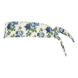 Blue Rose Floral Pattern Tie Headband