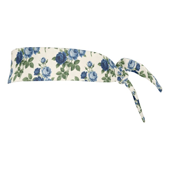 Blue Rose Floral Pattern Tie Headband (Rotate 90)