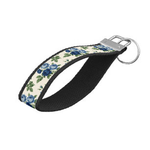 Blue Rose Floral Pattern Wrist Keychain