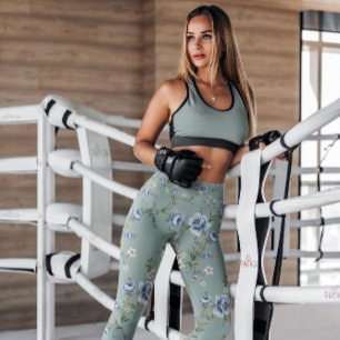 Blue Rose Floral Patterned   Leggings