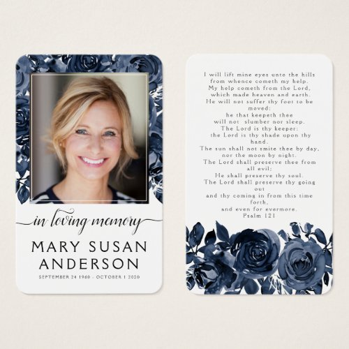 Blue Rose Floral Photo Memorial Prayer Card