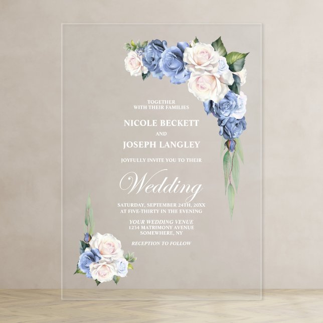 Blue Rose Floral Wedding Acrylic Invitations (Creator Uploaded)
