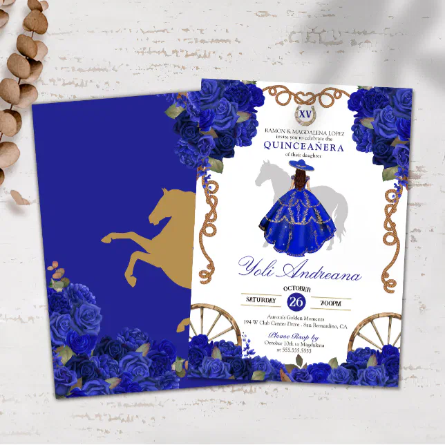 Blue Rose Floral Western Charra Quinceañera Invitation Zazzle