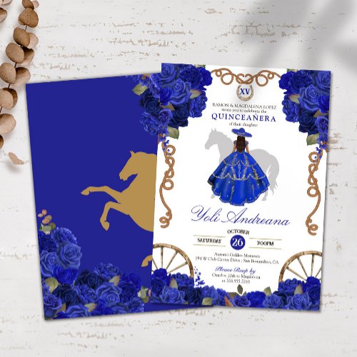 Blue Rose Floral Western Charro Quinceaera Invitation