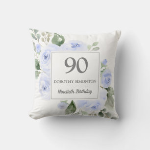 Blue Rose Floral Womans 90th Birthday Party Gift Throw Pillow
